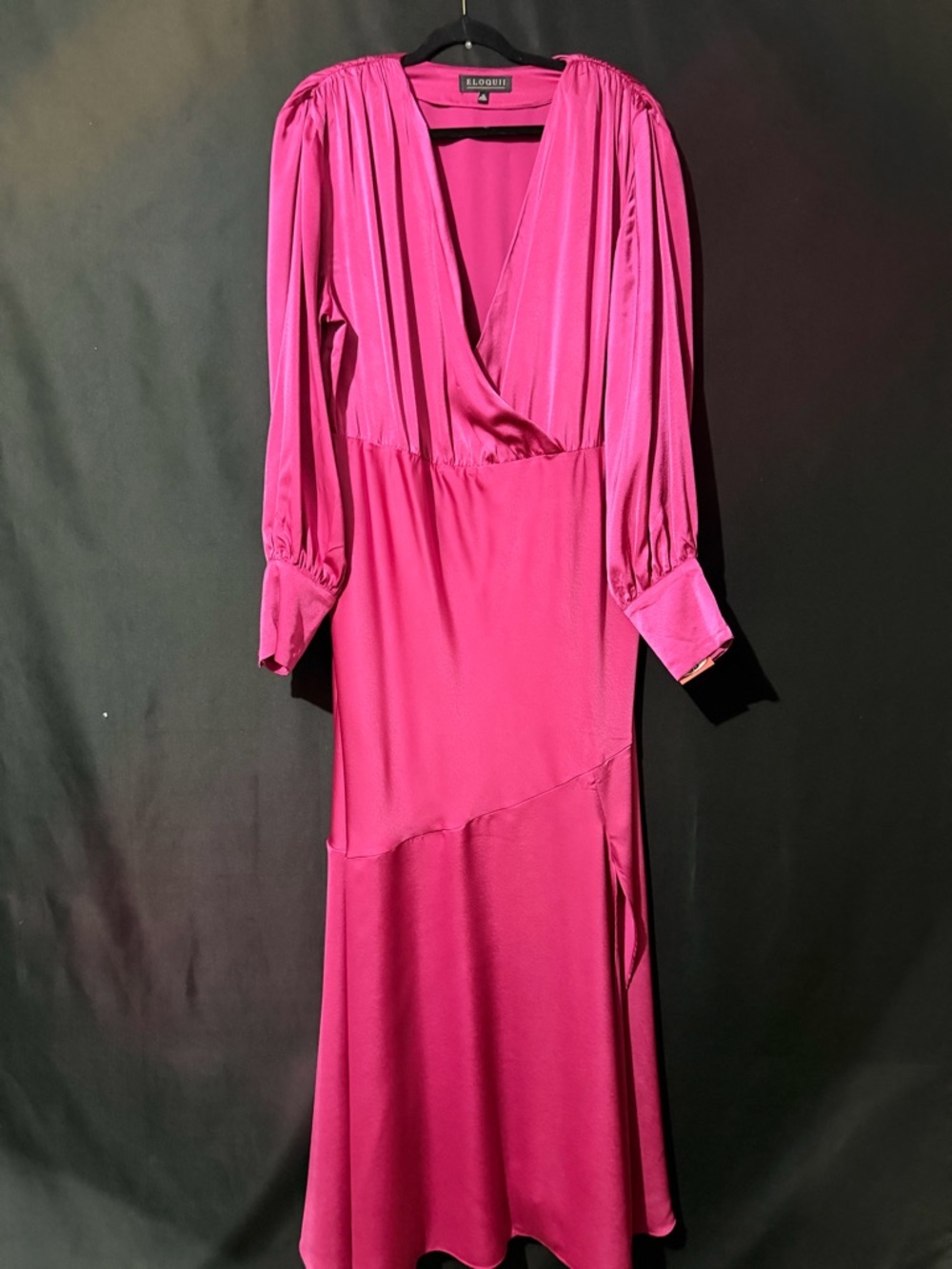 Eloquii Fuchsia Long Sleeve Wrap-Style Maxi Dress